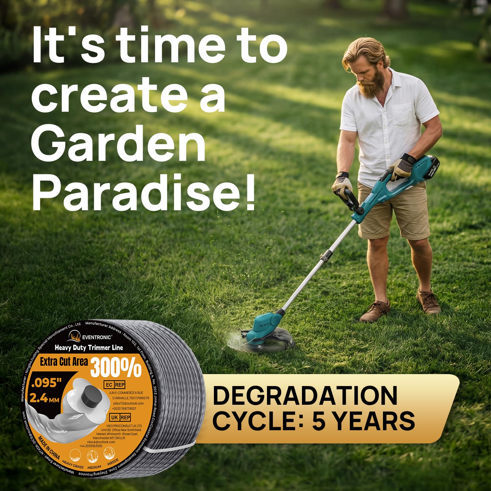 Eventronic weed eater string showing durability features