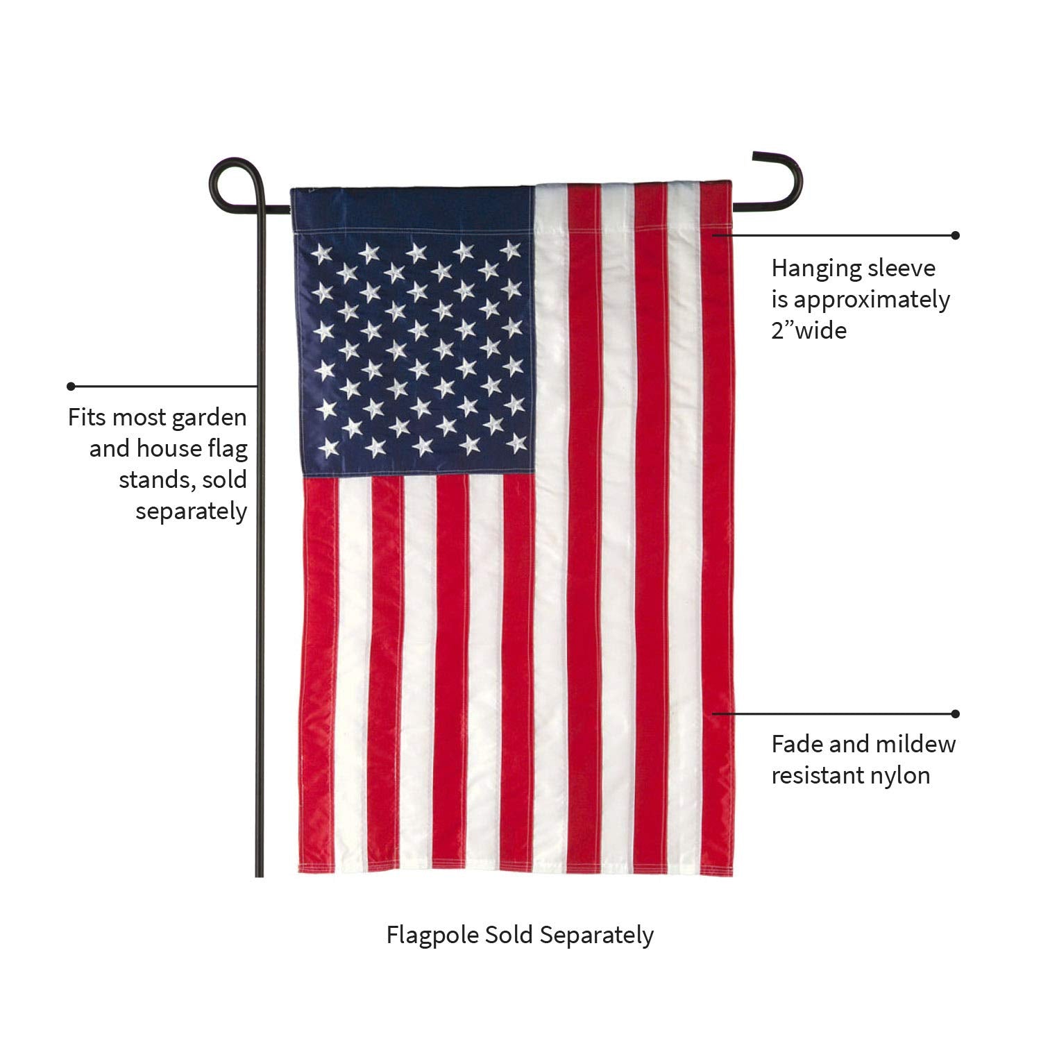 Evergreen American Flag hanging from a porch