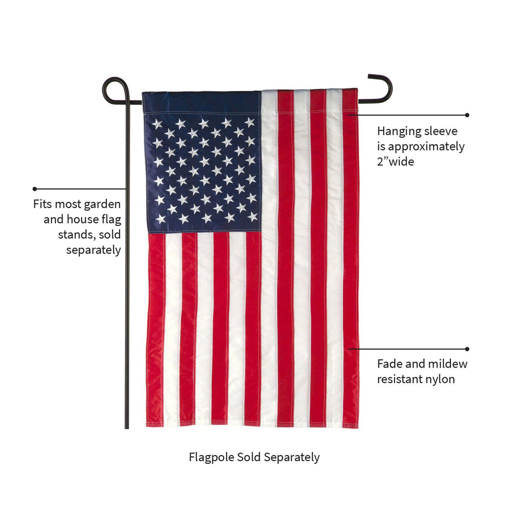 Evergreen American Flag hanging from a porch