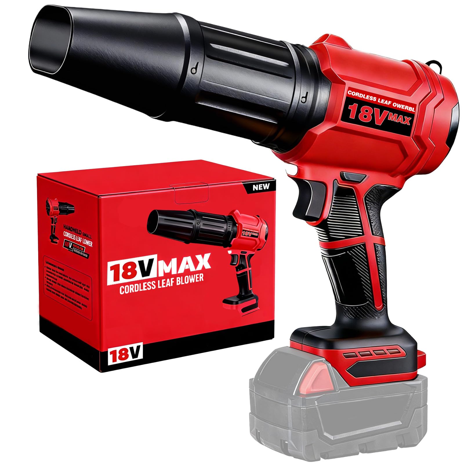 EVOIRON cordless leaf blower front view, red color