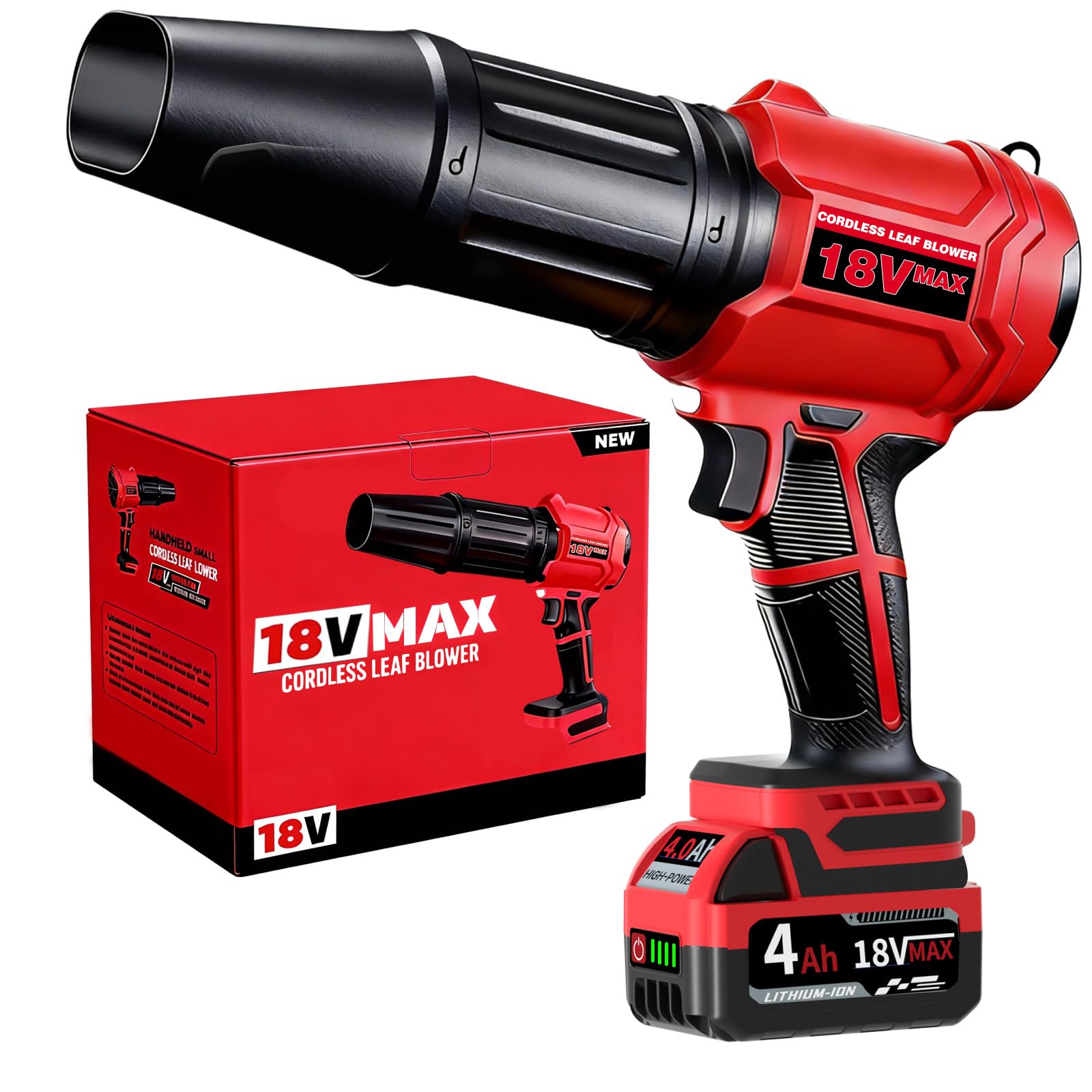 EVOIRON Cordless Leaf Blower front view with red finish