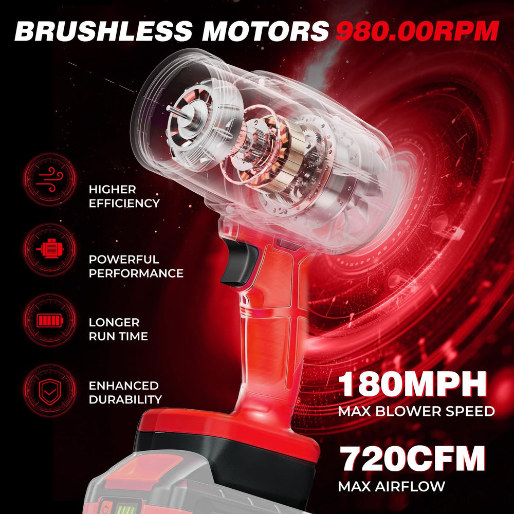 EVOIRON leaf blower side view with user manual