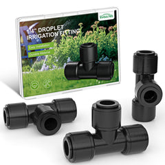 EVOULTES 16 pack drip irrigation tee fittings black connectors front view