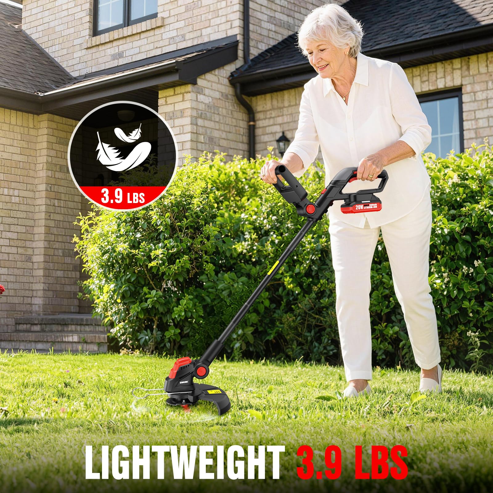 EWORK 2-in-1 Cordless Weed Wacker battery pack close-up