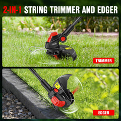 EWORK 2-in-1 Cordless Weed Wacker cutting grass in garden