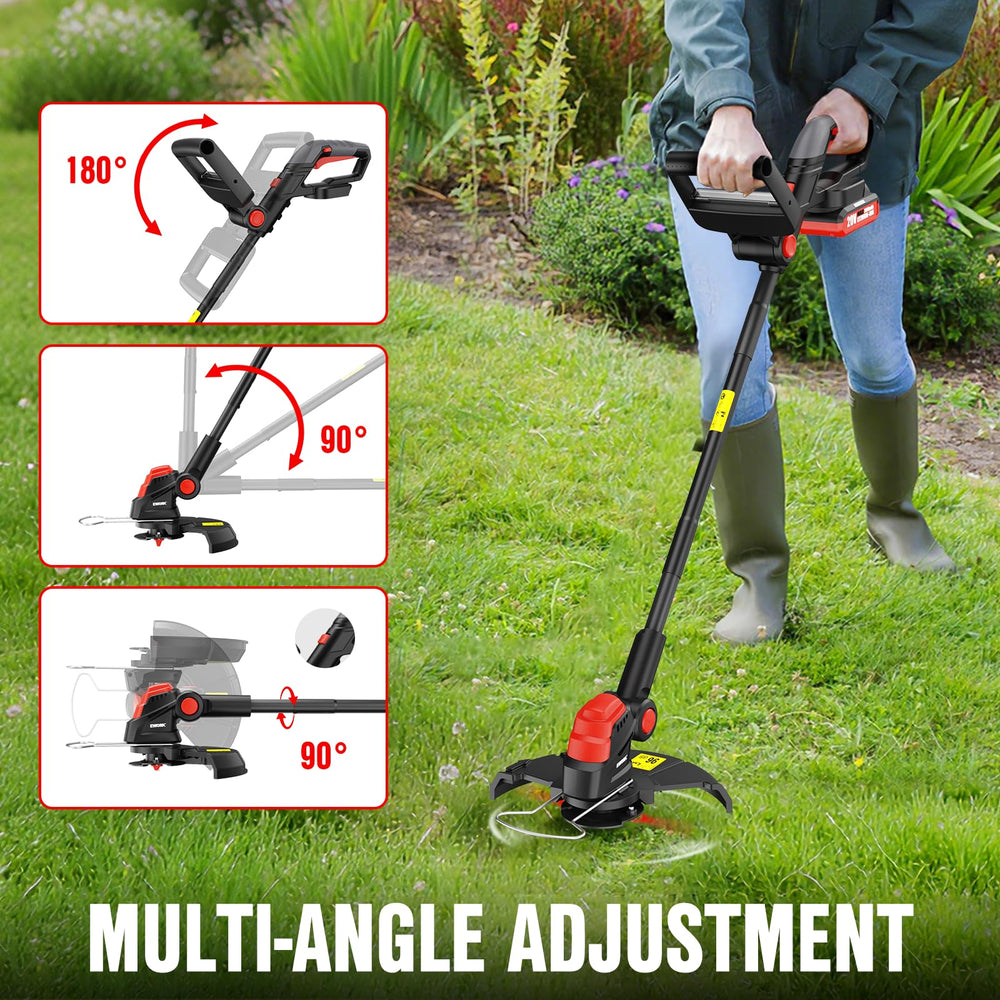 EWORK 2-in-1 Cordless Weed Wacker handle detail showing ergonomic design