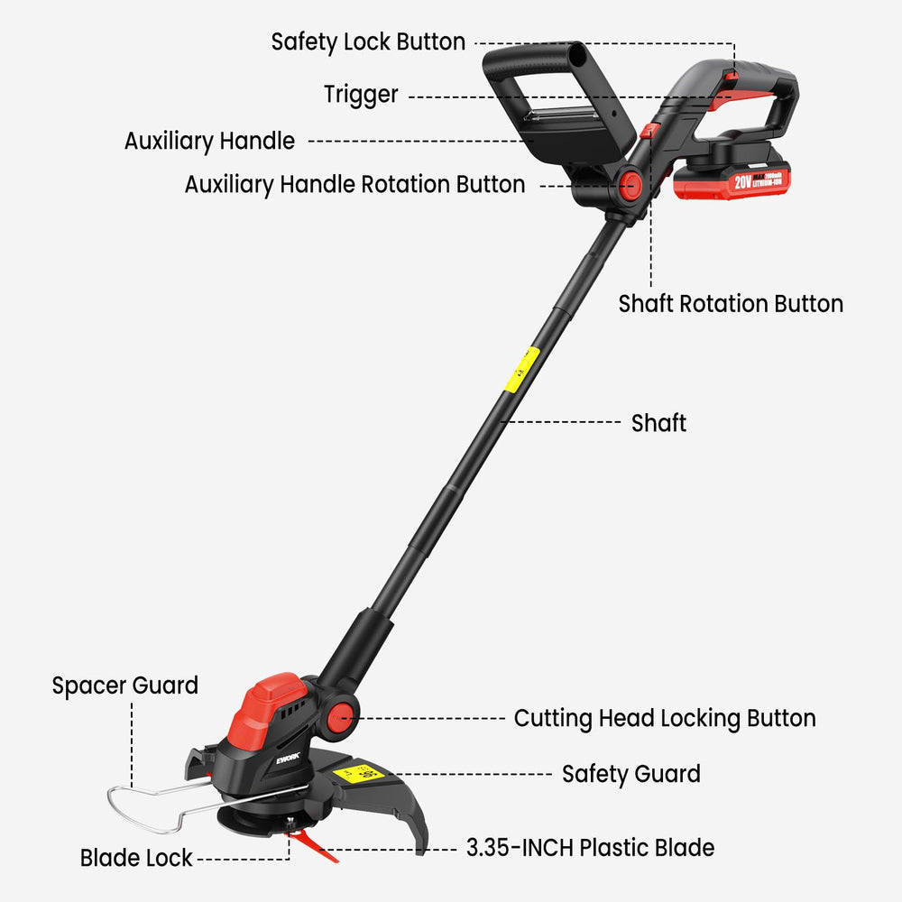 EWORK 2-in-1 Cordless Weed Wacker in storage position