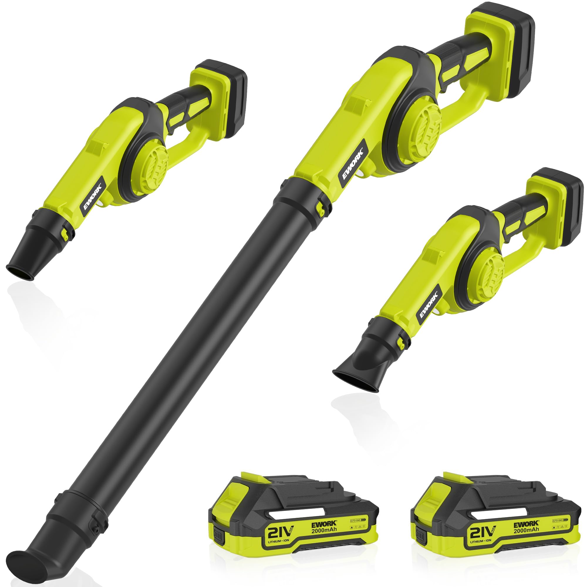 EWORK 20V cordless leaf blower with green finish, front view