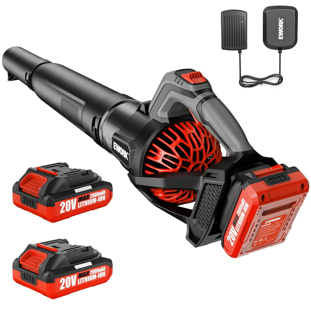 EWORK cordless leaf blower front view in red
