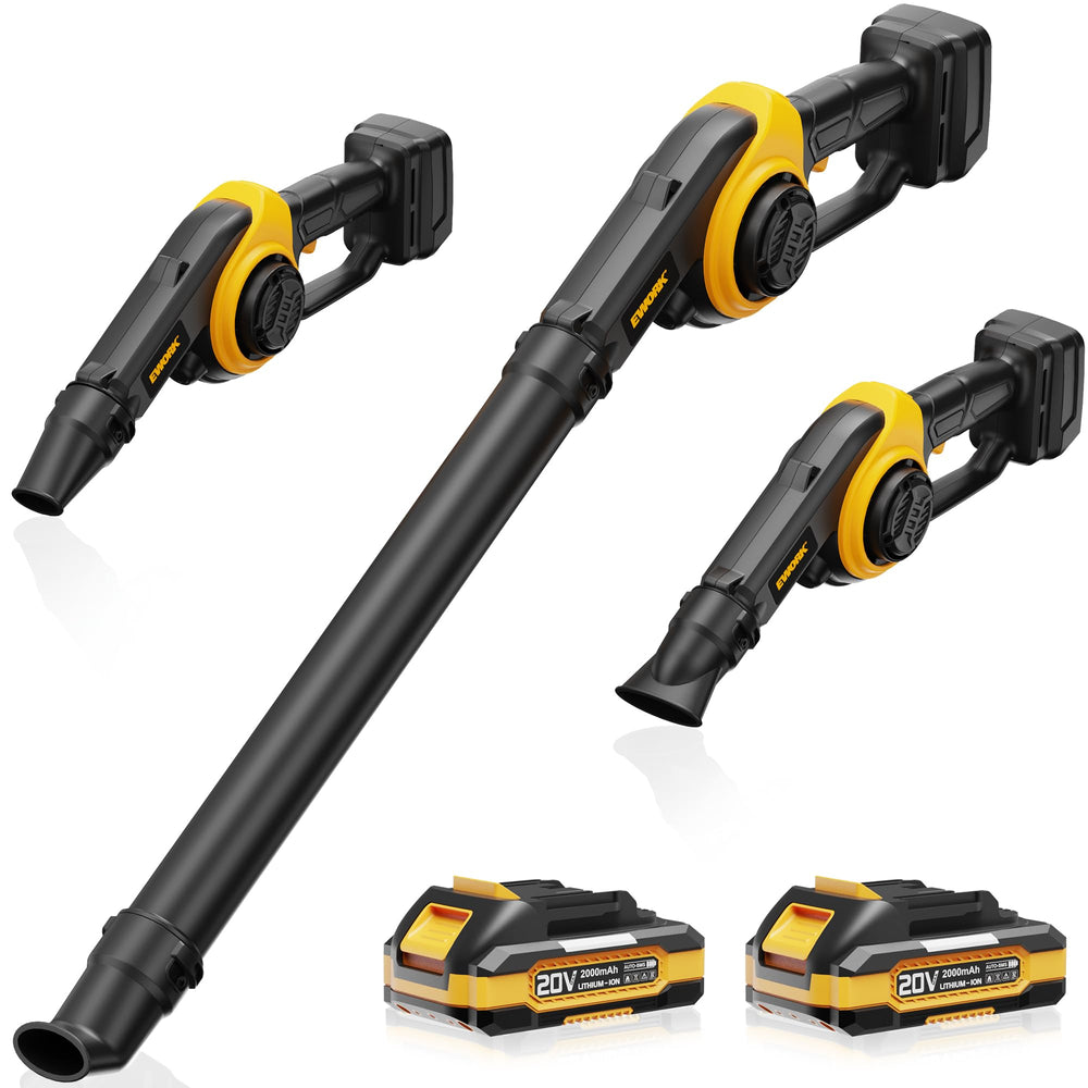 EWORK cordless leaf blower front view with battery