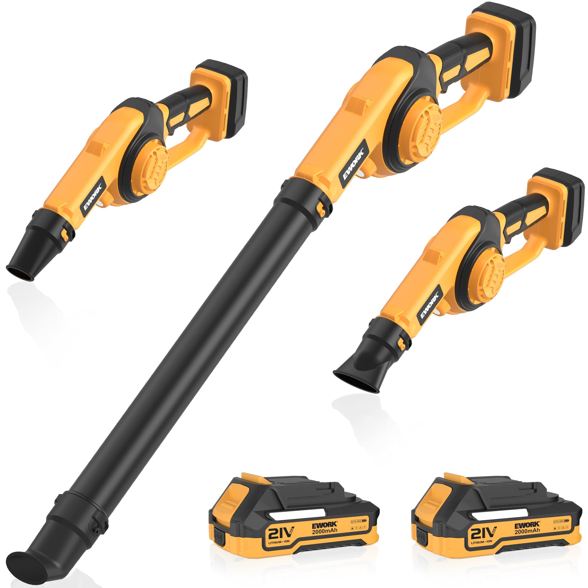 EWORK Cordless Leaf Blower front view with yellow finish