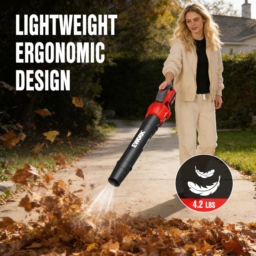 EWORK leaf blower showing battery compartment