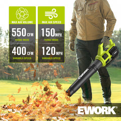 EWORK Leaf Blower with 2 batteries and charger