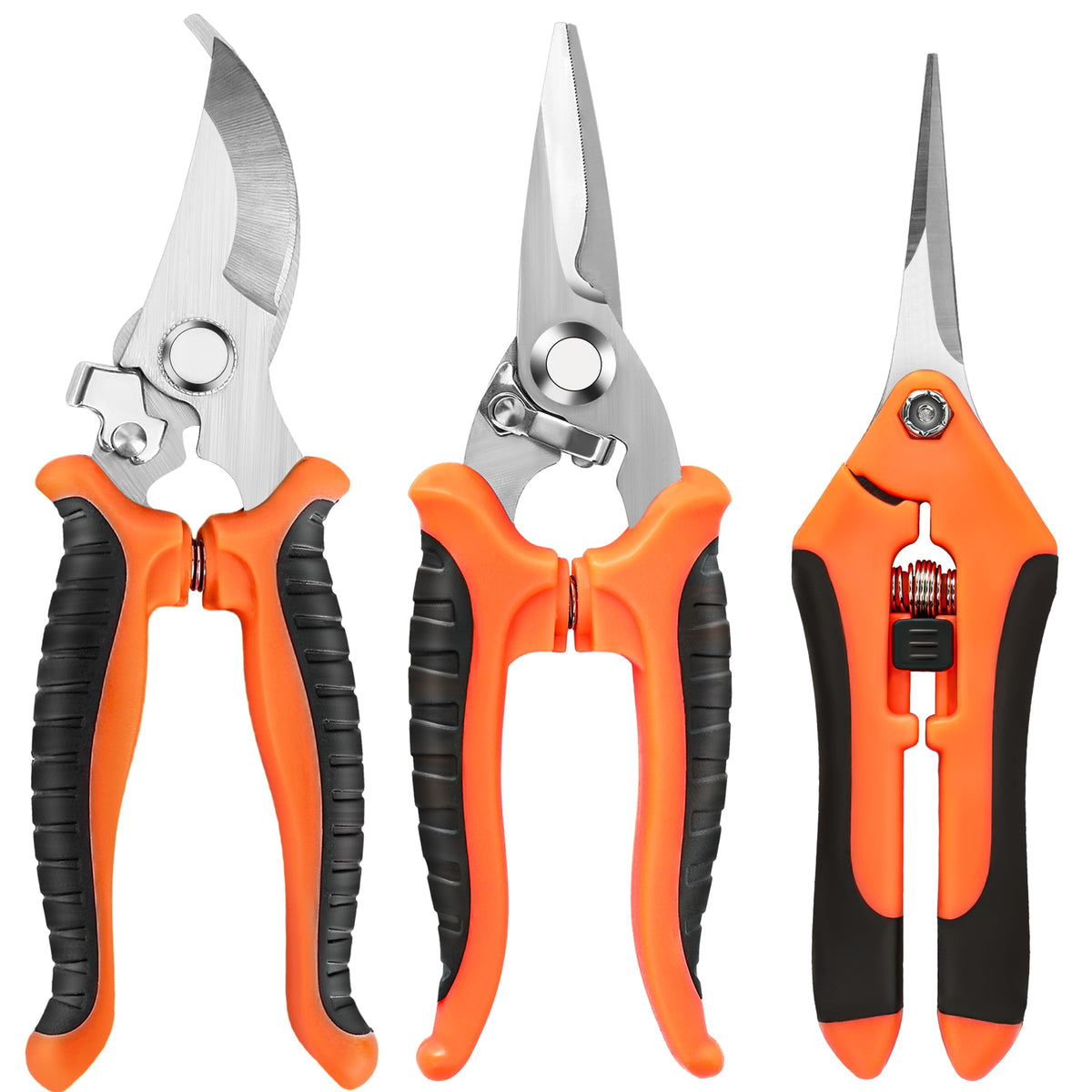 EWPJDK Garden Pruning Shears set of three with orange handles