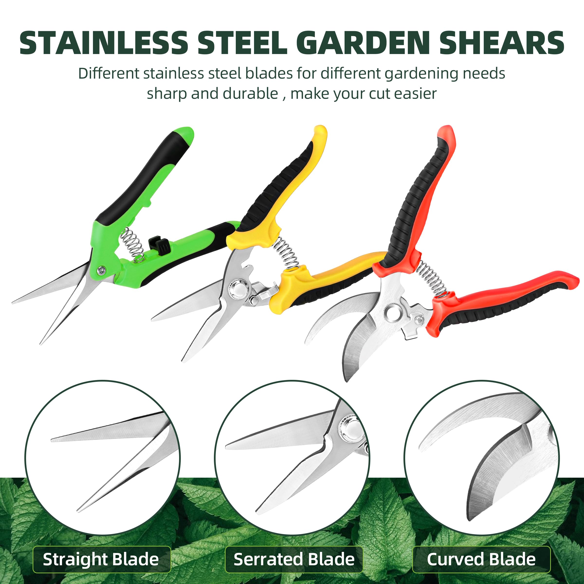 EWPJDK Garden Pruning Shears set showing three different blades
