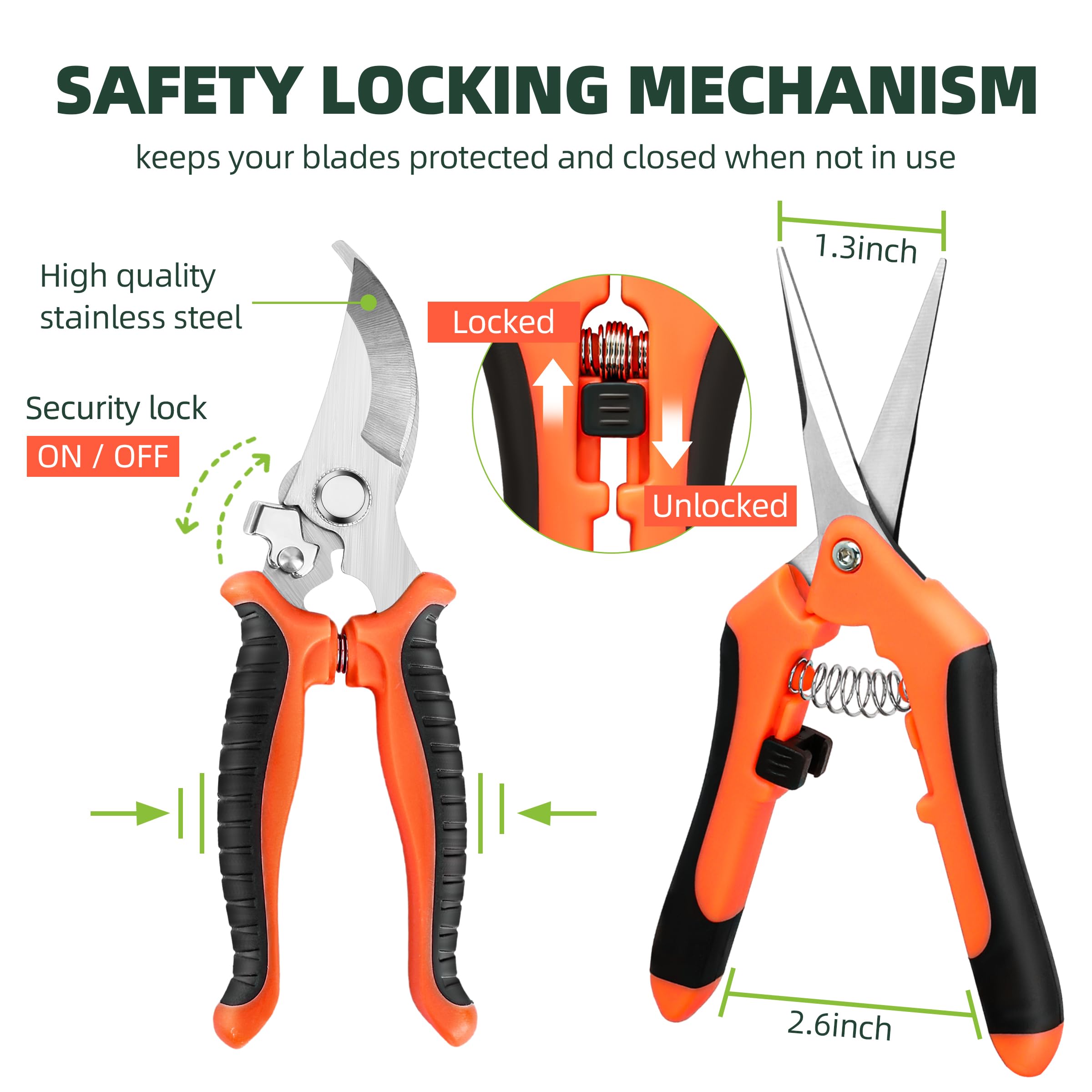 EWPJDK Garden Pruning Shears showing stainless steel blades