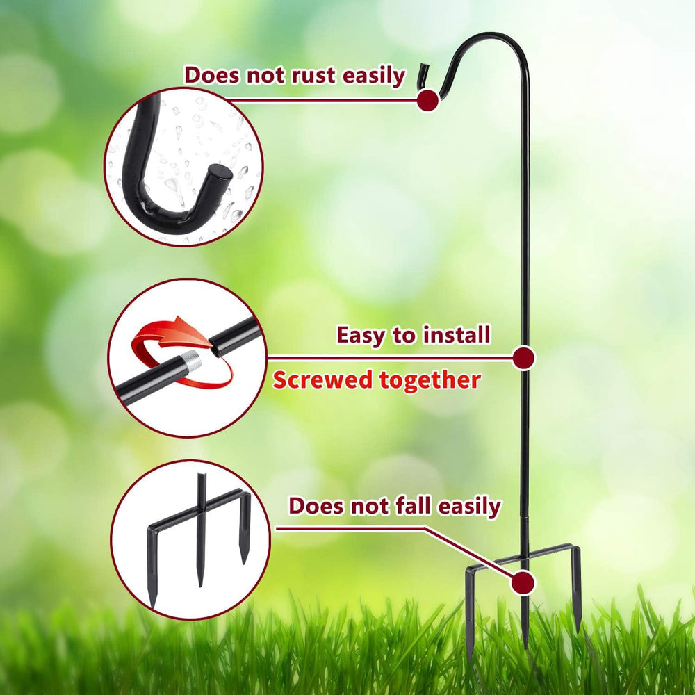 EXCMARK Shepherd Hook in a garden setting with solar lights