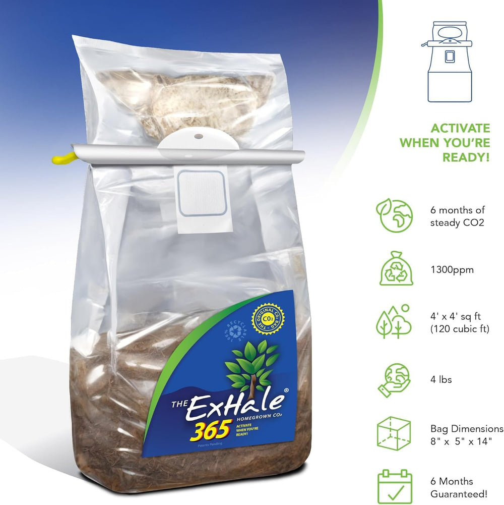 Exhale CO2 365 bag in a grow tent with plants