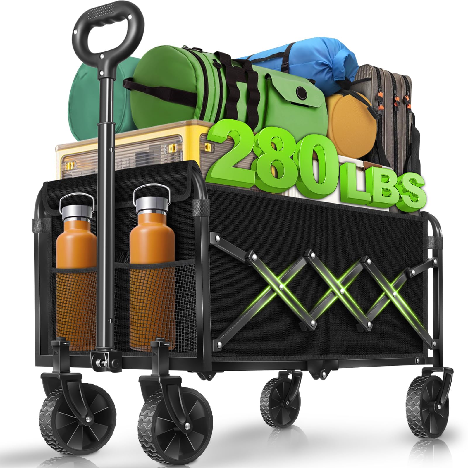 Exovyn Collapsible Wagon Cart front view with black fabric