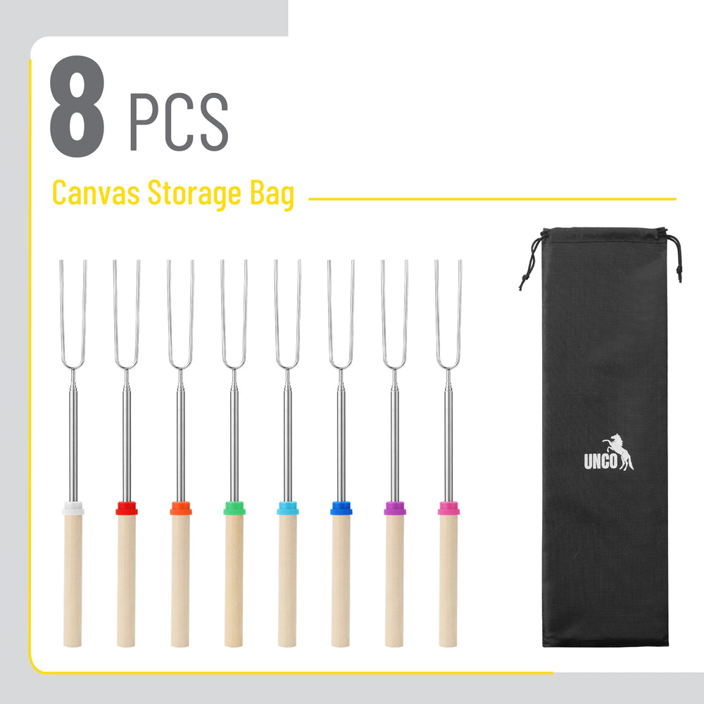 Extendable stainless steel marshmallow roasting stick with wooden handle