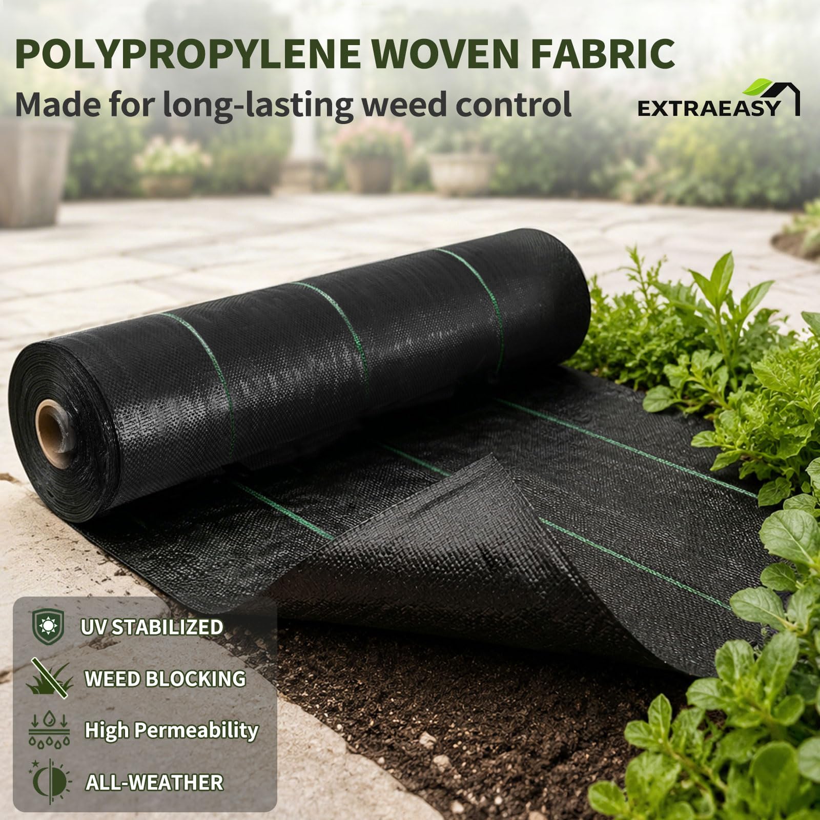 EXTRAEASY weed barrier fabric installed in garden
