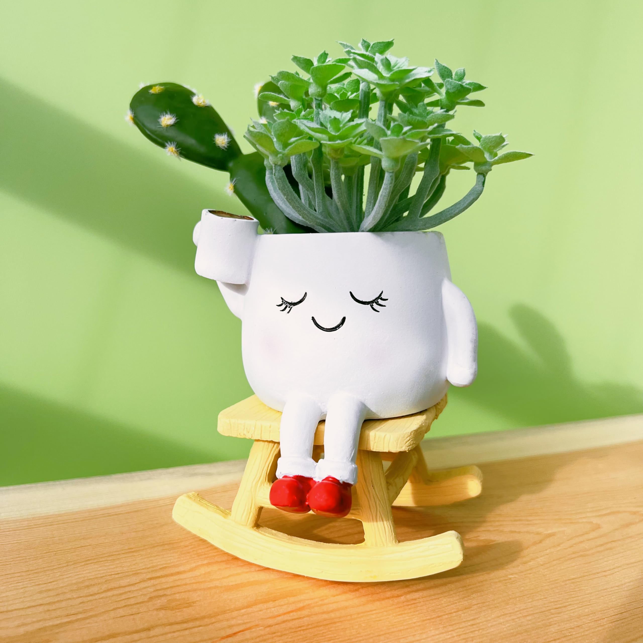 EylbKey Cute Rocking Chair Head Planter close-up of facial features