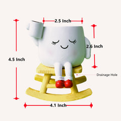 EylbKey Cute Rocking Chair Head Planter with succulent inside