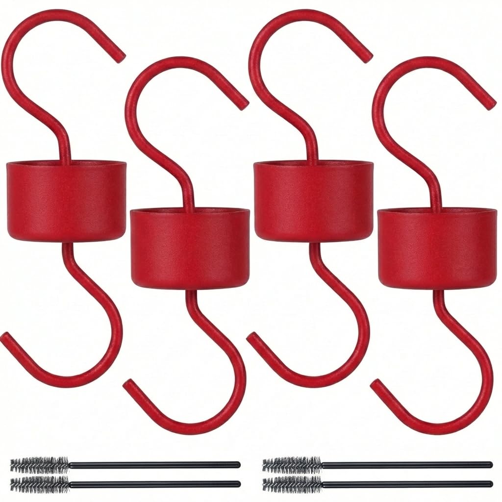 Eyrosa metal ant moat for hummingbird feeders in red color, front view