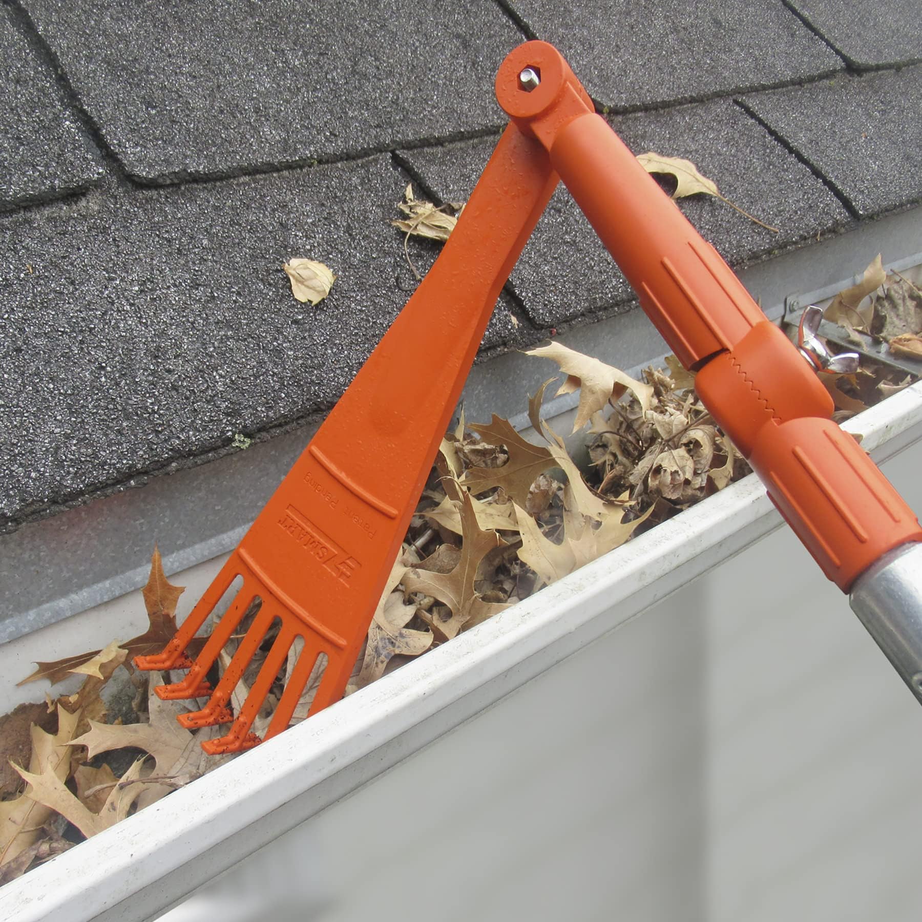 EZ SMART Mini Gutter Rake front view, orange color