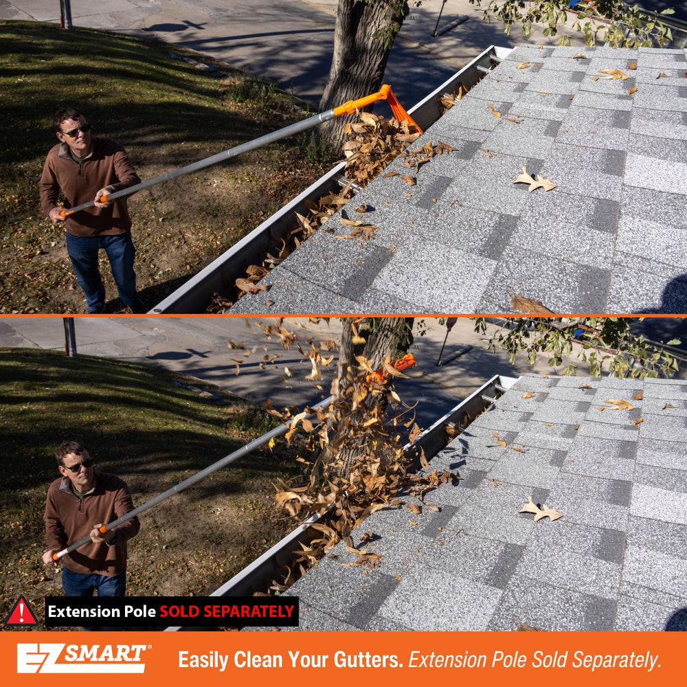 EZ SMART Mini Gutter Rake in use from the ground