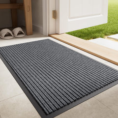 EZ2LIVE Heavy Duty Non-Slip Doormat front view, grey striped