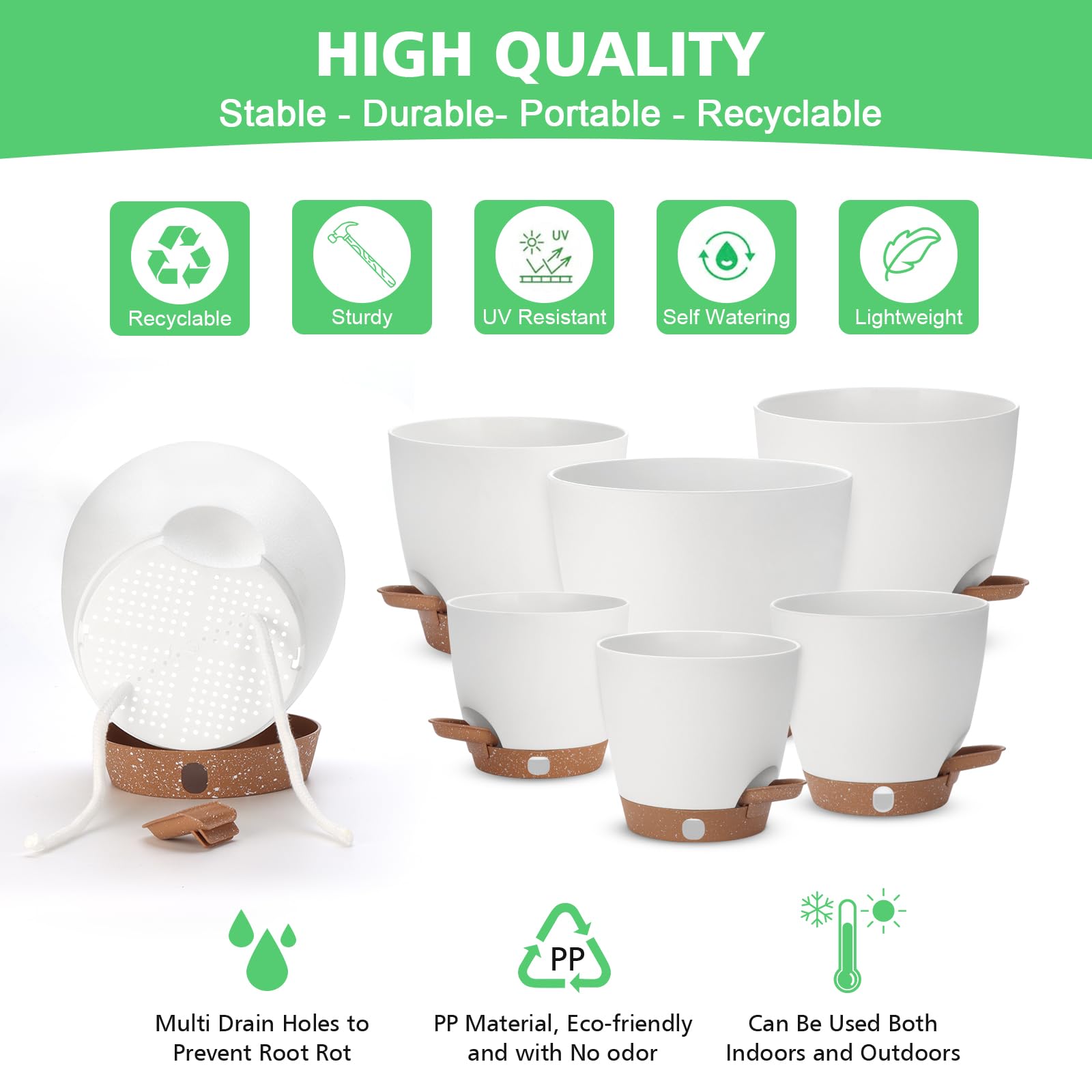 Ezmixcoop planter set including reservoir saucers and cotton ropes
