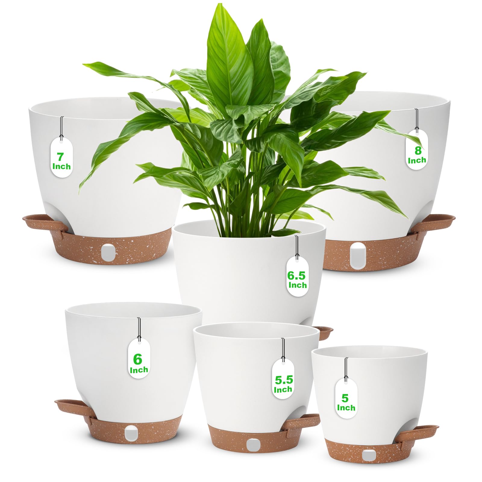 Ezmixcoop self watering planter set with six pots in white