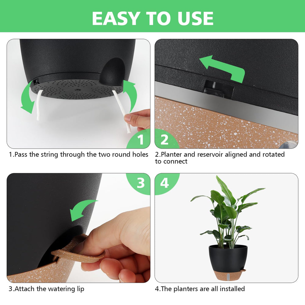 Ezmixcoop self watering pot set displayed on a patio