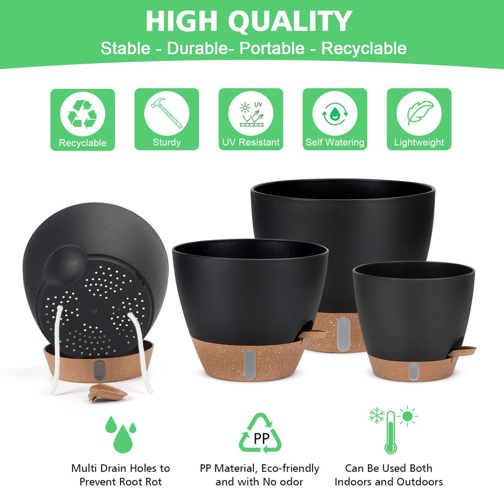 Ezmixcoop self watering pots in a garden setting