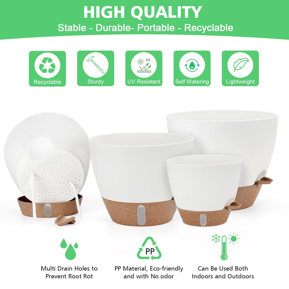Ezmixcoop self watering pots set displayed in a garden