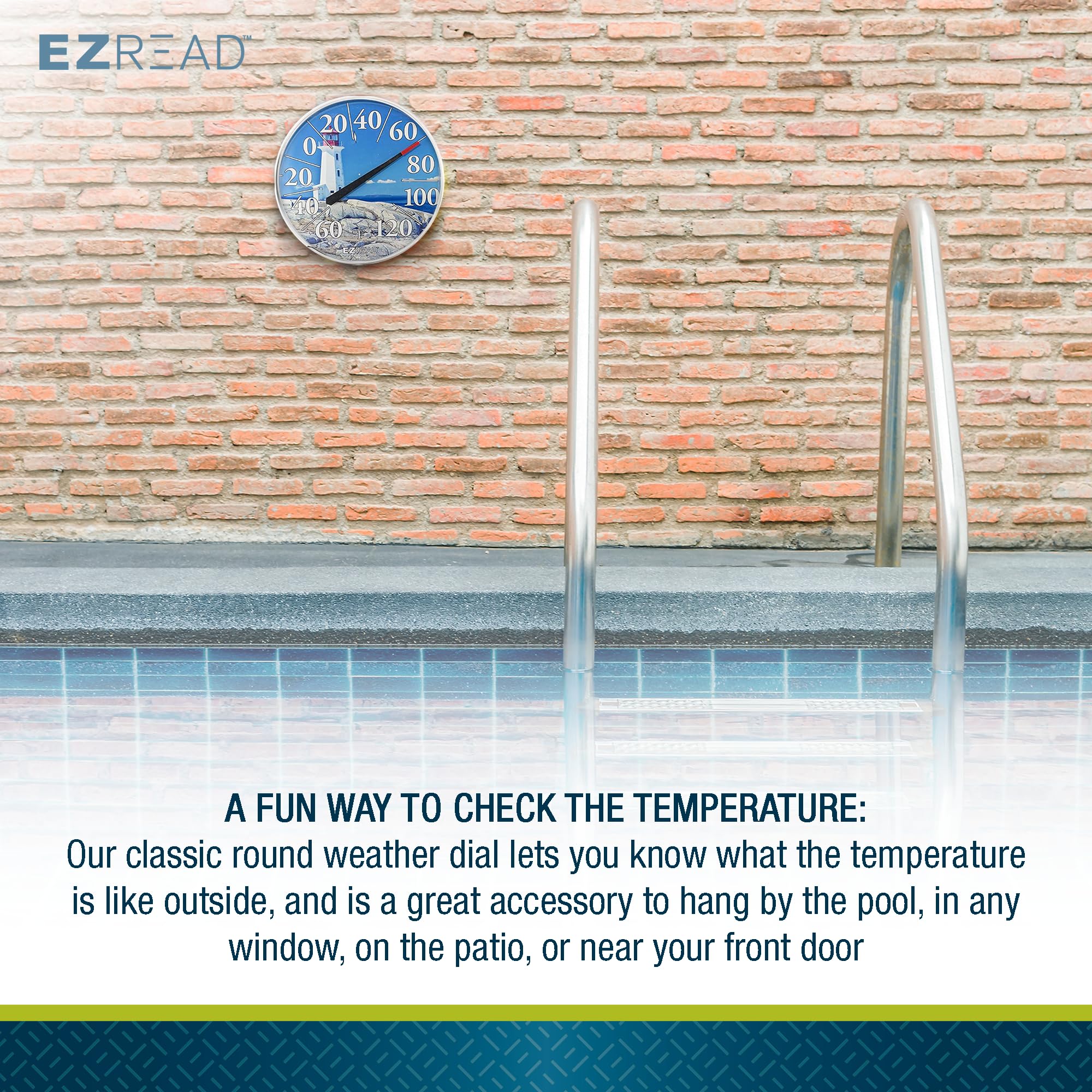 EZREAD Hanging Dial Thermometer mounted on a garden fence