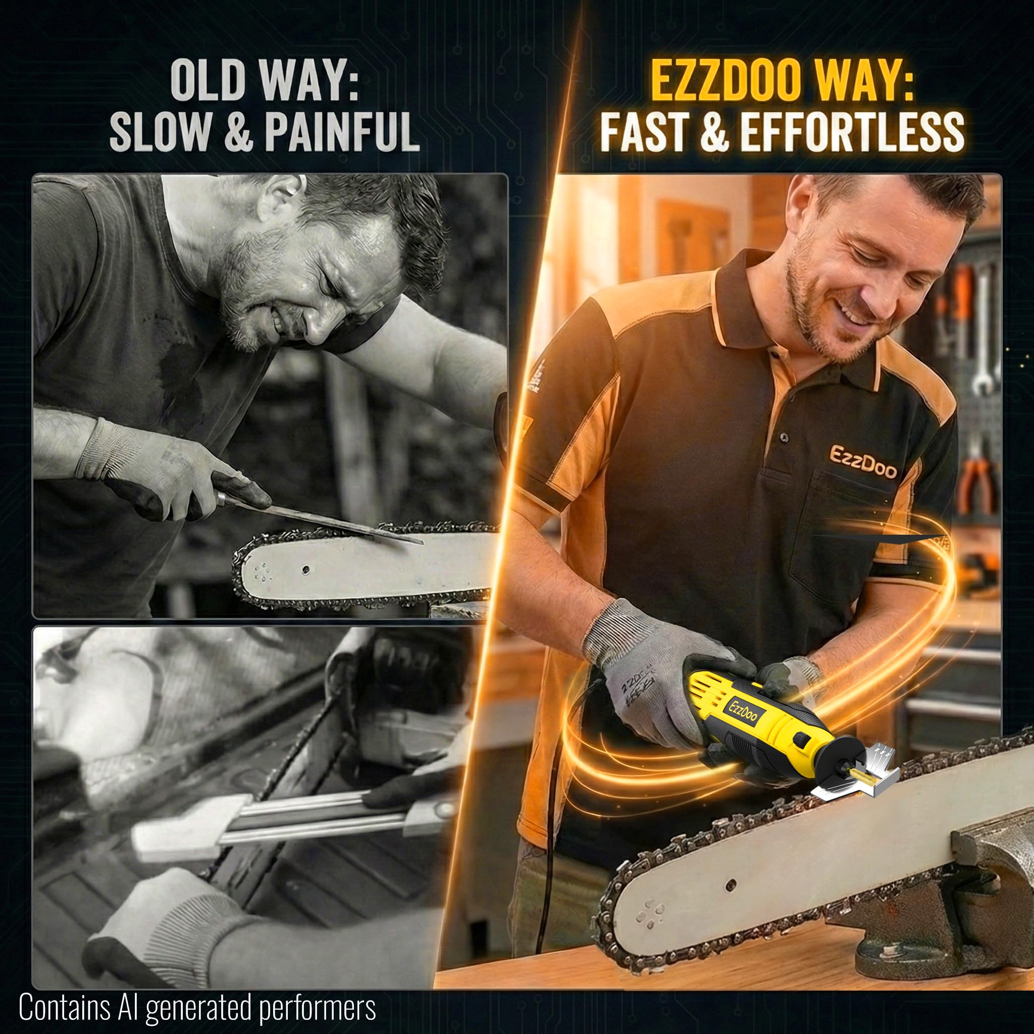 EzzDoo Electric Chainsaw Sharpener in premium gift packaging