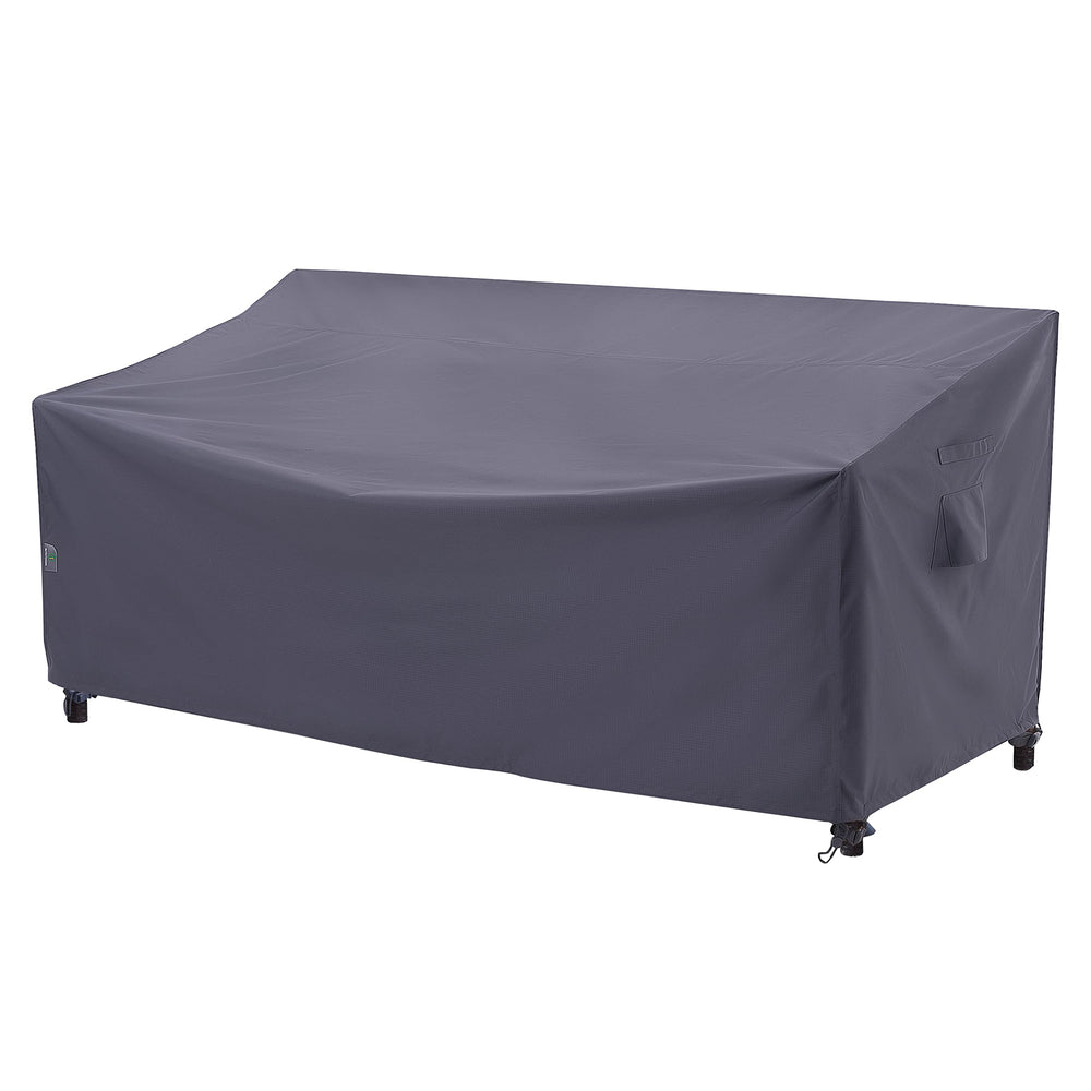 F&J Outdoors Grey Patio Sofa Cover front view with dimensions 82"W x 39"D x 36"H
