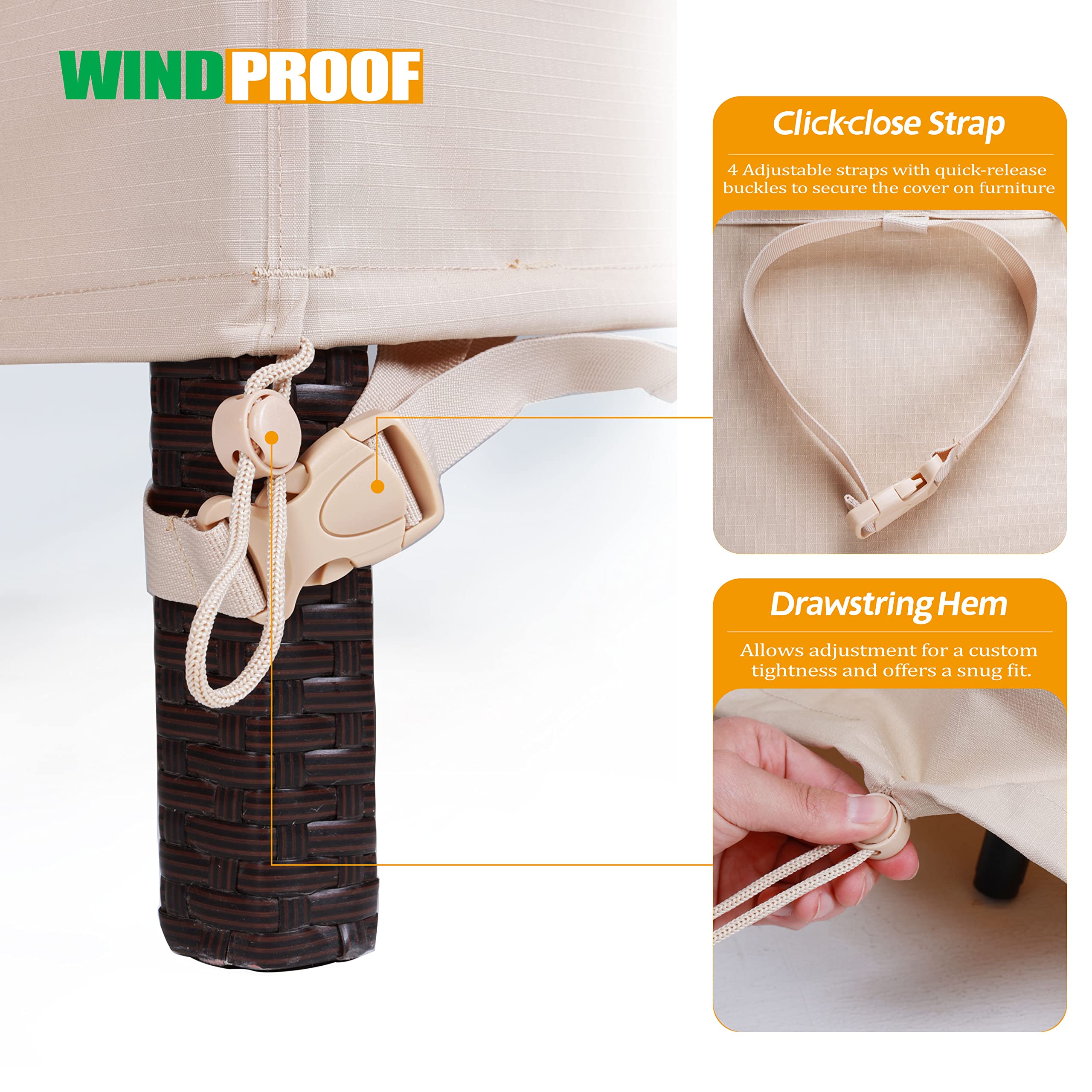 F&J Outdoors patio chair cover beige adjustable straps