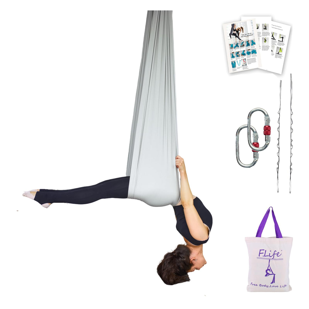 F.Life Aerial Yoga Hammock 5.5 yards in silver, front view