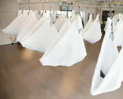 F.Life Aerial Yoga Hammock set up with carabiners and daisy chains