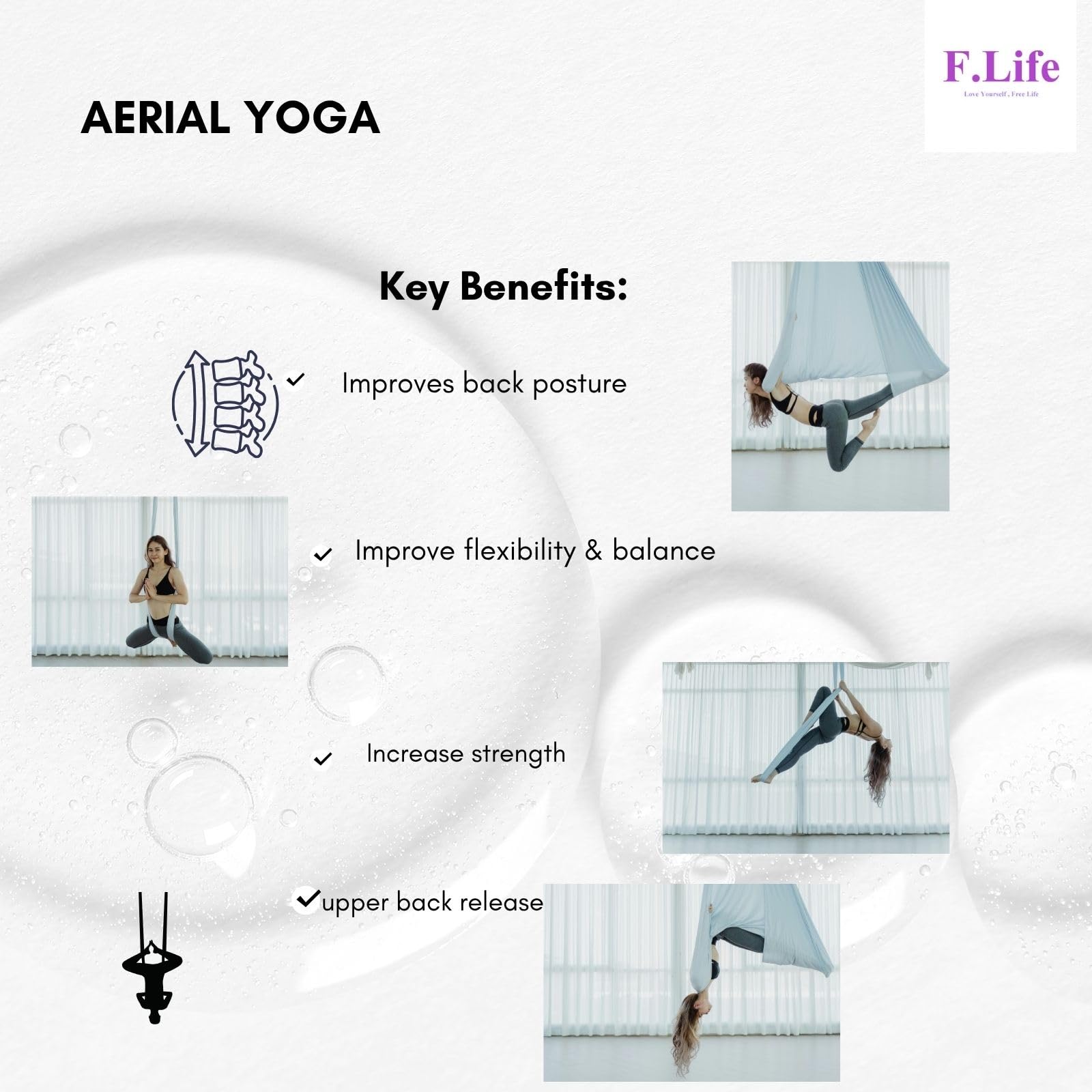 F.Life Aerial Yoga Hammock setup with carabiners