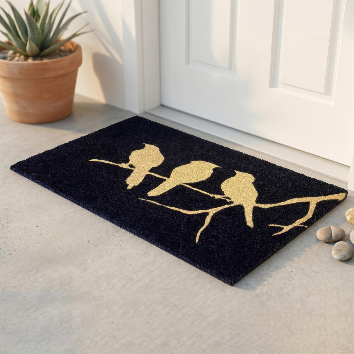 FAB HAB Birds on Branch Black Doormat front view