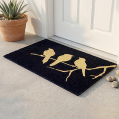 FAB HAB Birds on Branch Black Doormat front view