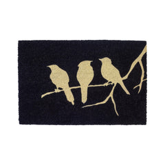 FAB HAB Birds on Branch Black Doormat in outdoor setting