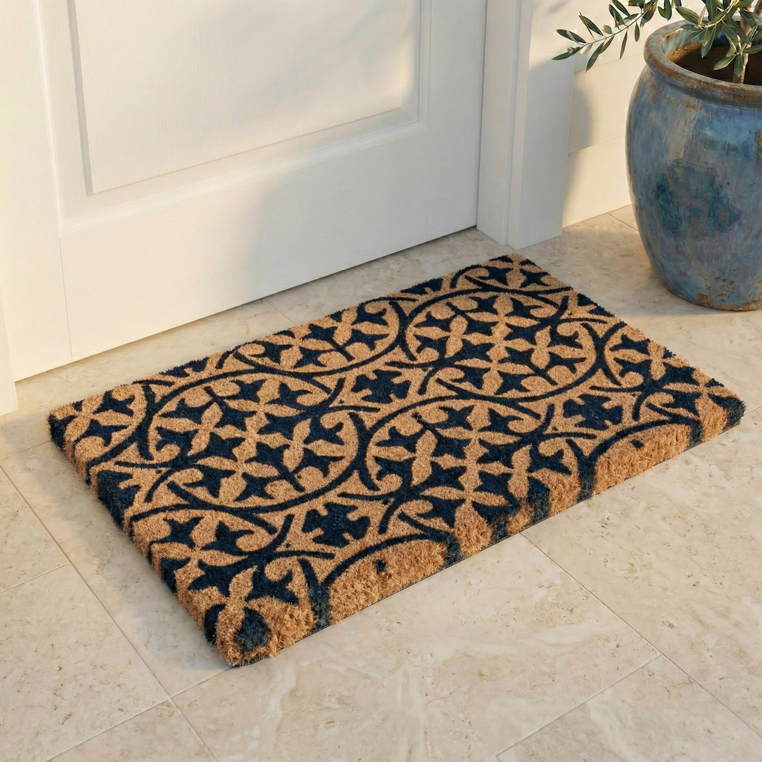 FAB HAB Extra Thick Doormat front view with blue tile design