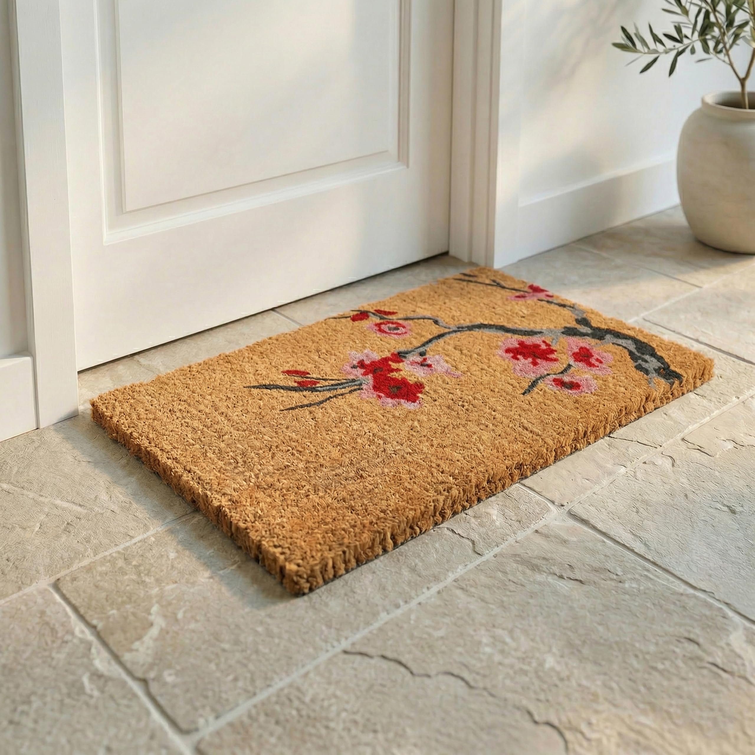 FAB HAB Floral Extra Thick Doormat Cherry Branch design front view