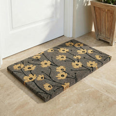 FAB HAB Floral Extra Thick Doormat front view, Wild Flowers Gray
