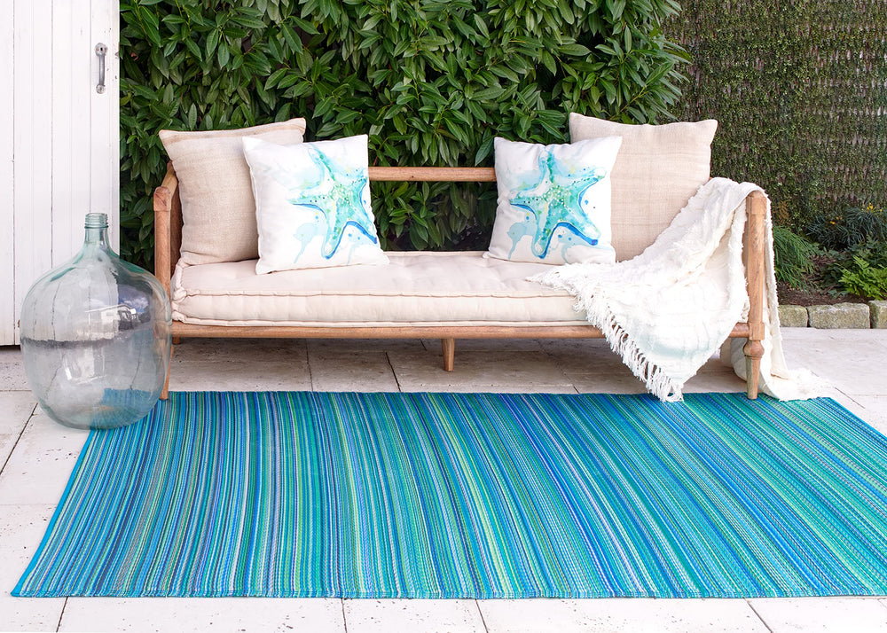 FAB HAB Outdoor Rug 2.5 x 8 ft Cancun striped design front view